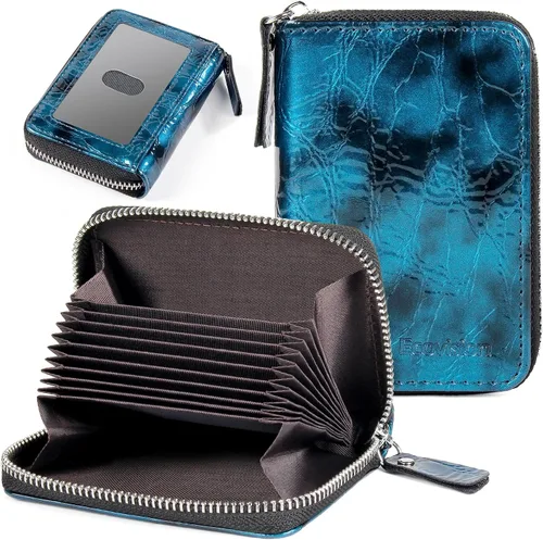 Miniatura 16 de Tarjetero RFID para tarjetas de crédito, cartera pequeña con cremallera de acordeón, estuche organizador de tarjetas para mujeres y hombres