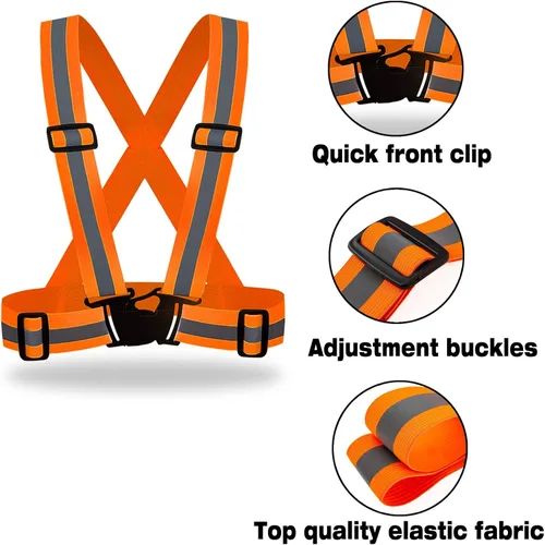 Miniatura 4 de DUSKCOVE Paquete de 2 chalecos de seguridad Hi Vis, ajustables, color neón brillante, alta visibilidad, reflectantes, correas de seguridad