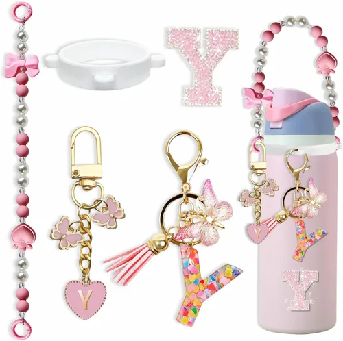 Miniatura 101 de Lindo Juego de Dijes de Letras para Botella de Agua Owala de 24oz, 32oz, 40oz, Owala Kids y Vaso de Café, FreeSip – Incluye Correa con Asa, para Rosa