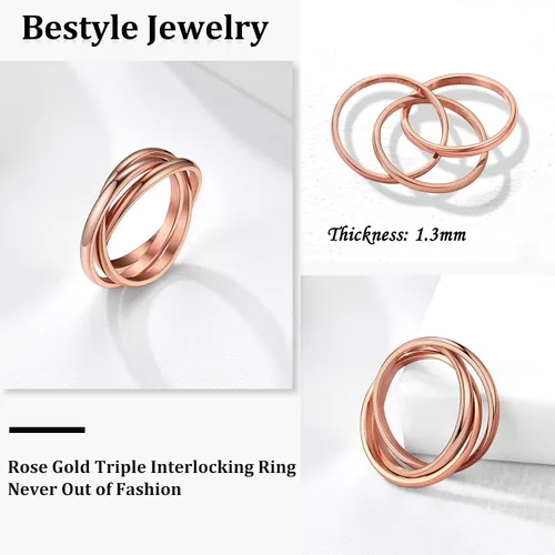 Miniatura 5 de Bestyle Anillos entrelazados para mujeres y niñas, anillos cruzados apilables de acero inoxidable en tono plataorooro rosanegro, anillo de promesa