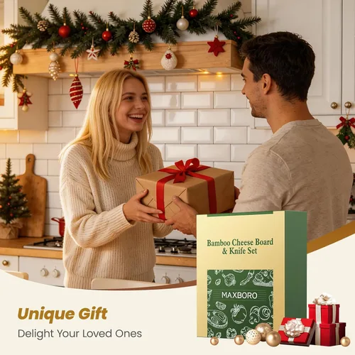Miniatura 9 de Juego de tablas de charcutería extra grandes de 33.7 x 15.7 pulgadas, juego de tabla de queso y cuchillos 100% de bambú, bandeja de plato de queso