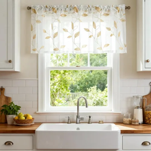 Miniatura 26 de VOGOL Juego de cortinas transparentes bordadas y cenefas para sala de estar, con bolsillo para barra blanca, par de cortinas traslúcidas
