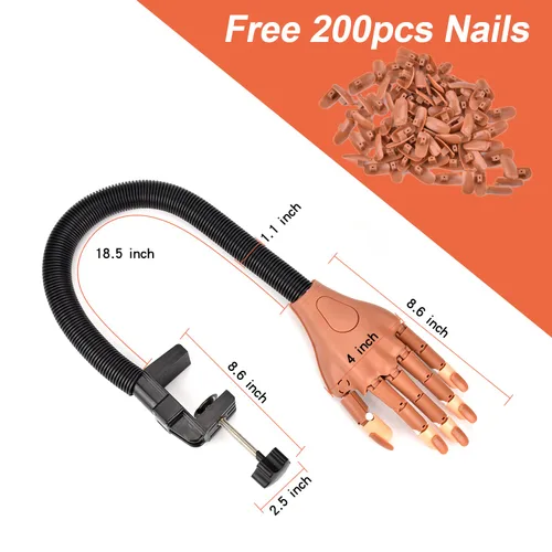 Miniatura 6 de MEKK Mano de práctica para uñas acrílicas, manos flexibles para practicar uñas, nunca se caen, kits de mano de entrenamiento de uñas con limas