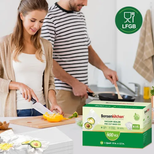Miniatura 9 de Bonsenkitchen Bolsas Selladoras al Vacío, 400 Bolsas de Sellado de Alimentos Precortadas Tamaño Cuarto de Galón 8" x 12", Grado Comercial, Sin BPA