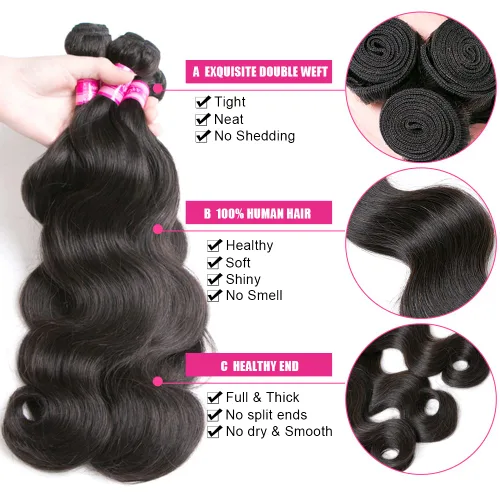 Miniatura 2 de Beauty Queen Paquetes de Cabello Humano Brasileño Ondulado - 3 Paquetes Cortos (10 12 14 Pulgadas) Grado 10A 100% Sin Procesar Tejido Extensiones