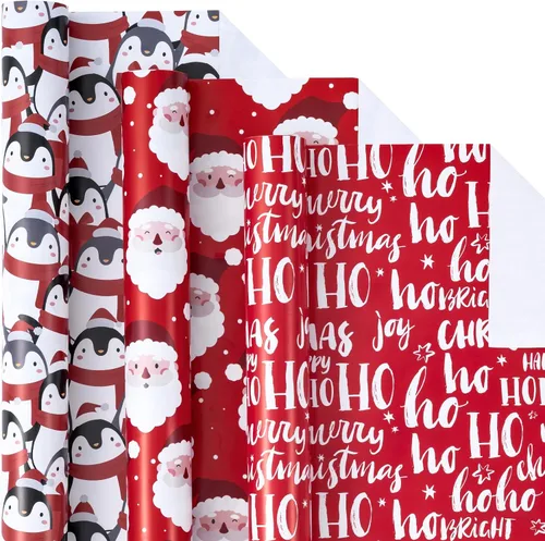 Miniatura 18 de LeZakaa Mini rollo de papel de regalo de Navidad, diseño de campana y árbol/bastones de caramelo/copos de nieve, blanco y negro, para envolver