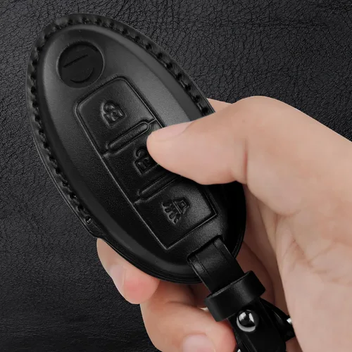 Miniatura 5 de Tukellen Compatible con llave de Nissan, funda de cuero genuino hecha a mano para Altima Pathfinder Armada Murano Maxima Rogue Infinity Smart Remote