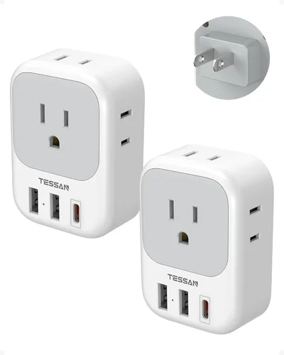 Miniatura 19 de Adaptador de enchufe de viaje para Italia, paquete de 2, adaptador de corriente TESSAN Italia con 4 tomacorrientes, 3 cargadores USB