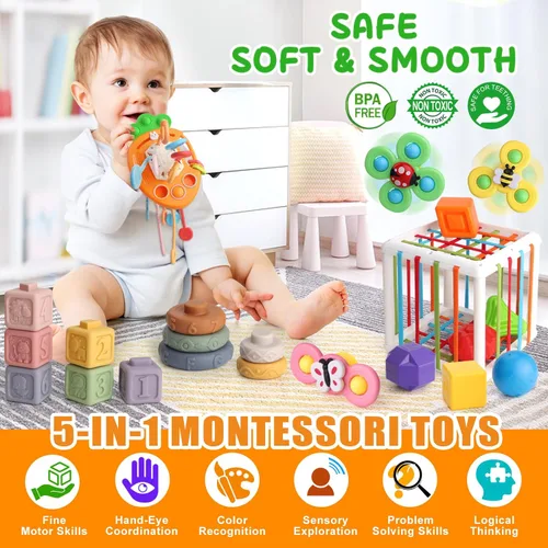 Miniatura 2 de Vinlon Montessori - Juego de juguetes para niños pequeños a partir de 6 meses, juguetes sensoriales de aprendizaje de habilidades motoras finas