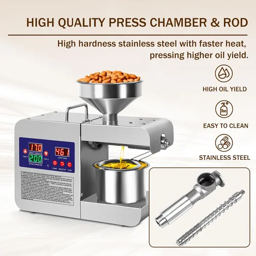 Miniatura 6 de Máquina de prensa de aceite, extractor de aceite automático comercial para el hogar de 820W, prensa eléctrica de acero inoxidable en frío