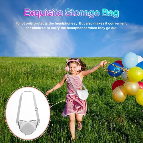 Miniatura 8 de LOBKIN - Auriculares Bluetooth 5.4 para niños con estuche - Orejas de gato plegables con luz LED RGB ajustables y supraaurales, soporte para modo