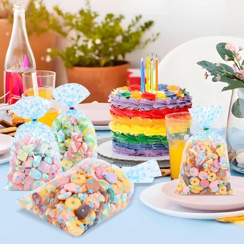 Miniatura 7 de 100 piezas de bolsas de celofán para regalos, 5 x 11 pulgadas, bolsas de celofán transparentes azules con estrellas, para envolver regalos