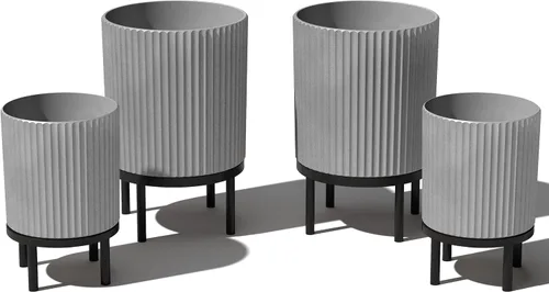 Miniatura 50 de Veradek Demi Series - Maceta redonda con soporte para porche o patio, compuesto de piedra de plástico duradero y soporte de madera, decoración