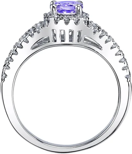 Miniatura 2 de Peora Anillo solitario de recuerdo de Tanzanita para mujer, plata de ley 925, piedra preciosa auténtica, forma redonda de 0.50 quilates, 0.197in