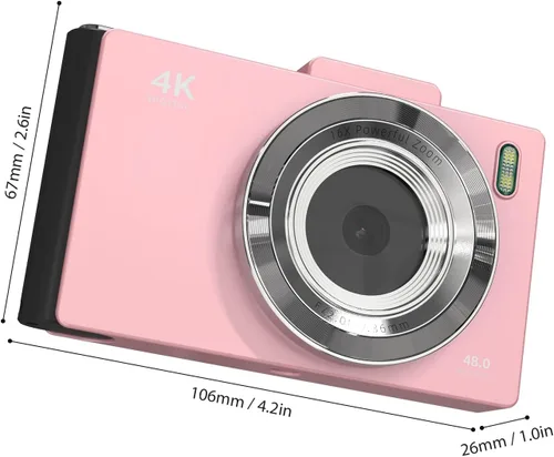Miniatura 2 de Andoer Cámara digital 4K, cámara de video digital portátil, cámara CCD de 48 MP, pantalla IPS de 2.8 pulgadas, antivibración, zoom 16X, enfoque Rosa