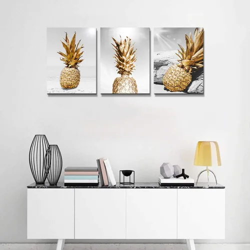 Miniatura 7 de TTHYUEWS Lienzo decorativo de pared para bar, cocina, sala de estar, oficina, baño, decoración del hogar, tablero en blanco y negro, paisaje de Piña