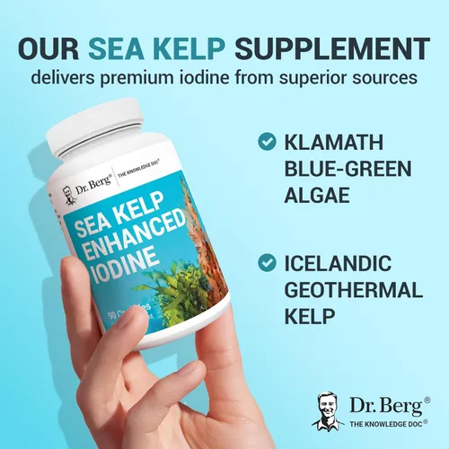 Miniatura 6 de Dr. Berg Sea Kelp Yodo mejorado - 200 mcg de yodo premium - Mezcla de algas marinas incluye algas azul-verdes Klamath y algas marinas - 90 cápsulas