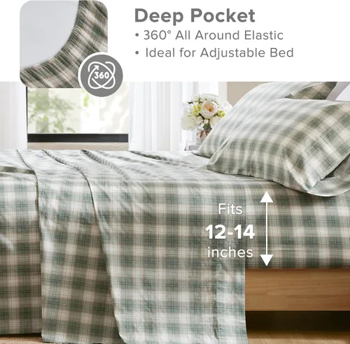 Miniatura 109 de Comfort Spaces Sábanas 100% algodón tamaño King, transpirables, naturalmente frescas, sábanas de algodón suave con bolsillo elástico de 14 pulgadas