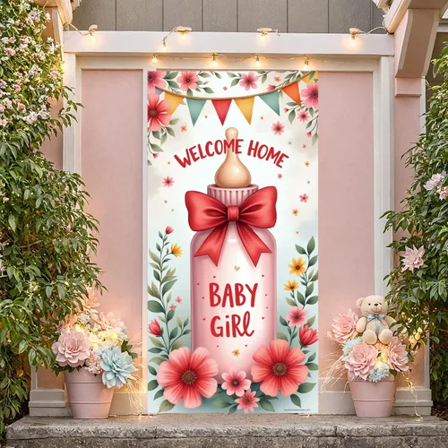 Cartel de bienvenida a casa para bebé, niña, pancarta de bienvenida para puerta de bebé, niña, letrero de bienvenida para baby shower, carteles de