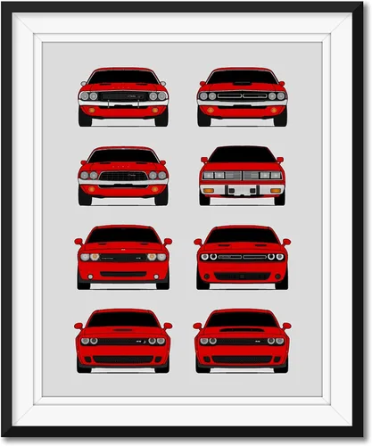 Miniatura 17 de Custom Car Posters Póster hecho a mano compatible con Dodge Challenger Generations e impresión de Challenger SRT, multicolor, impresión metálica