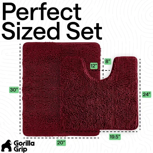 Miniatura 2 de GORILLA GRIP Juegos de Alfombras de Baño, Suave Chenille Juego de Alfombras de Área de 2 Piezas, Tapete Base de Inodoro y Alfombra de 30x20 Borgoña