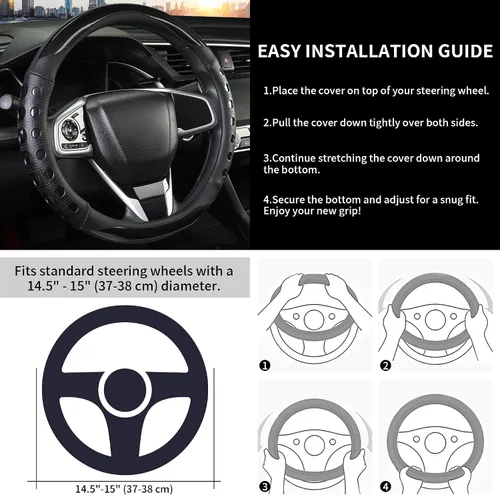 Miniatura 5 de Funda de cuero sintético para volante de automóvil con agarre antideslizante, para mujeres y hombres, ajuste universal para automóviles, camiones