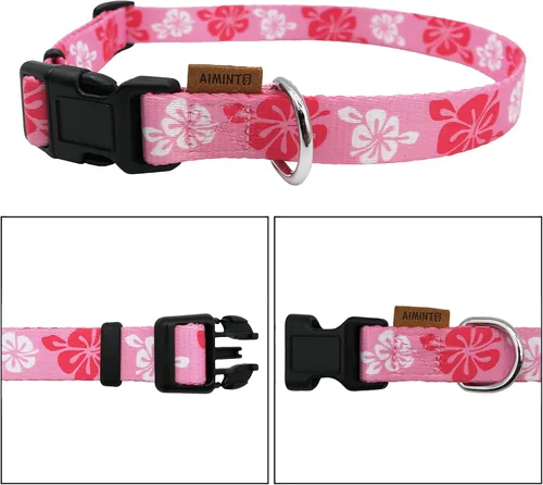 Miniatura 2 de Collar de perro, bonito patrón floral, collar suave y ajustable con hebilla de liberación rápida (S (cuello 11-18 pulgadas, ancho 5/8 pulgadas)