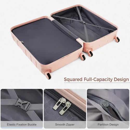 Miniatura 3 de Merax 3 piezas expandible Abs Hardshell Equipaje Sets Spinner Wheel Maleta TSA Lock Suit Case, Rosa (All Pink), Juego de equipaje de 3 piezas