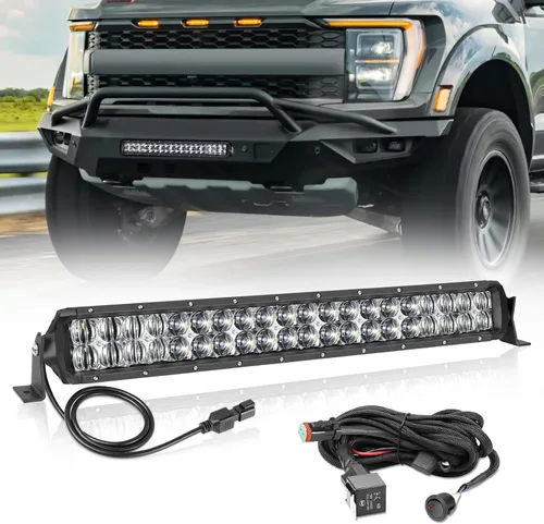Kit de Barra de Luz LED de 20 Pulgadas, AKD Part 200W Lente 5D Luz de Conducción Todoterreno Spot Flood Combo Doble Fila Luces de Trabajo LED Súper