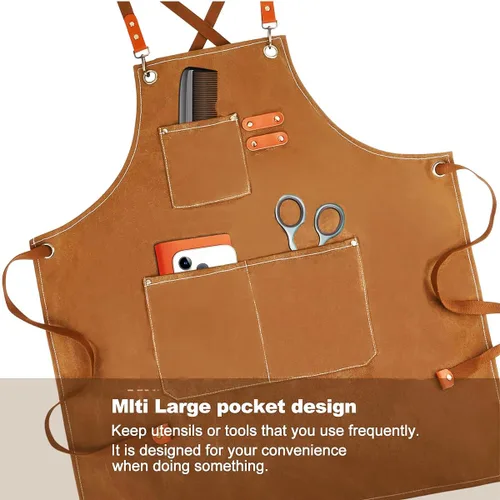 Miniatura 9 de Delantales para mujeres y hombres con bolsillos, 2 piezas, impermeable, para estilista, lino, barbacoa, herramienta de lona para adultos, delantal