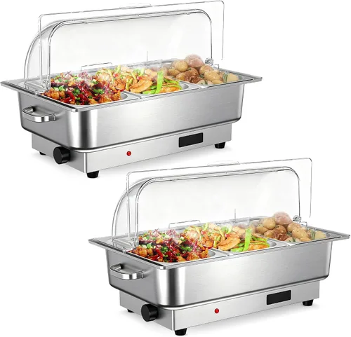 Miniatura 9 de GarveeHome Juego de bufé eléctrico de acero inoxidable con tapa enrollable con 1 sartén de 9 cuartos de galón, control de temperatura de 400 W