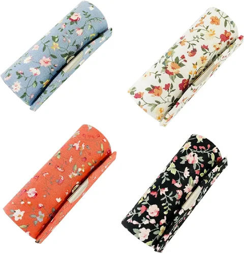 Miniatura 17 de Estuche de lápiz labial con espejo para lápiz labial, caja de almacenamiento mini portátil de doble rama floral joyería cosmética estuche paquete