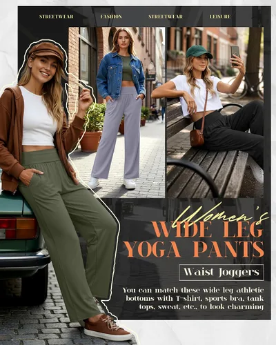 Miniatura 55 de Neer - Conjunto de 3 pantalones de yoga de pierna ancha para mujer - Pantalones deportivos cómodos, holgados, de cintura alta y casuales