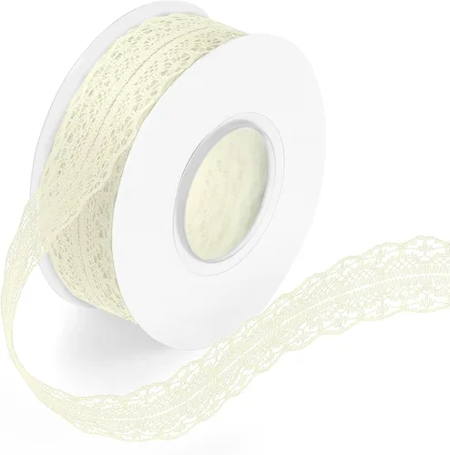 Cinta de encaje color crema de 25 yardas de 1.2 pulgadas de ancho, cinta vintage beige con ribete de encaje blanco, cintas de tela para