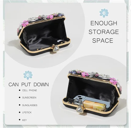 Miniatura 4 de Bolso de noche floral para mujer, bordado con cuentas, bolso de mano vintage con perlas, elegante bolso cruzado de hombro
