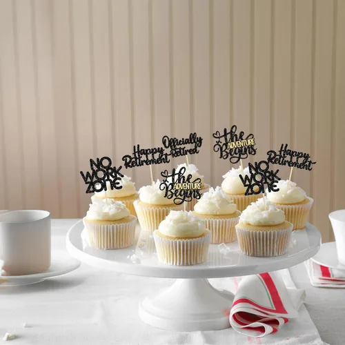 Miniatura 5 de 24 adornos para cupcakes de jubilación oficialmente jubilados sin zona de trabajo Adventure Begins Cupcake Pick Decoraciones tema de jubilación