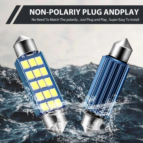 Miniatura 9 de 2 piezas de focos LED extremadamente brillantes 578, 1.59" 6500K 2835 chipsets 400LM luz de lectura de techo de doble punta para luces LED
