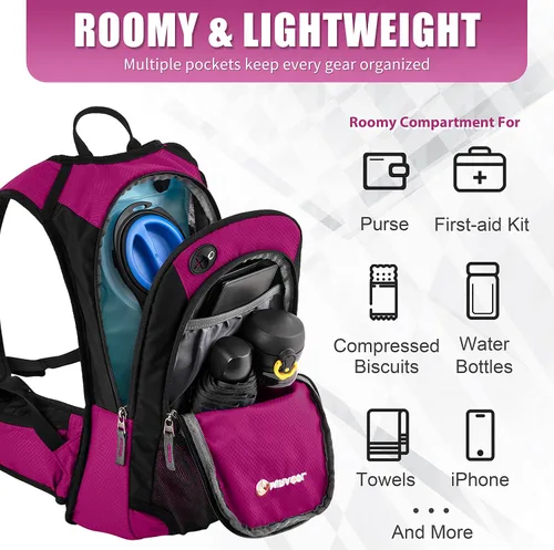 Miniatura 5 de Mochila de hidratación para senderismo con bolsa de agua - Miracol Bolsa de agua aislada con vejiga de 2L Rosa