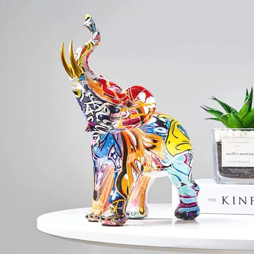 FUNSXBUG Figura de escultura de elefante de arte colorido, idea de regalo coleccionable, decoración del hogar, decoración de escritorio (grande)