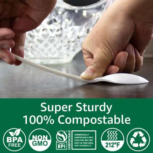 Miniatura 2 de 100% Compostable Sin Plástico Cuchillos, Tenedores, Cucharas, Utensilios, Los Cubiertos Pesados de Servicio Pesado son Productos Ecológicos