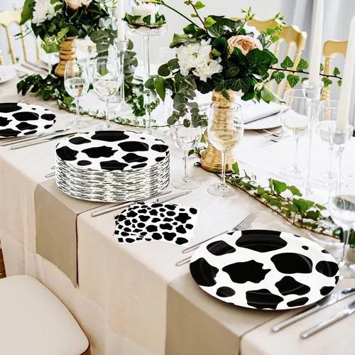 Miniatura 4 de Juego de 80 platos y servilletas de vaca con estampado de vaca, platos y servilletas de 7 pulgadas, servilletas para decoración de cumpleaños