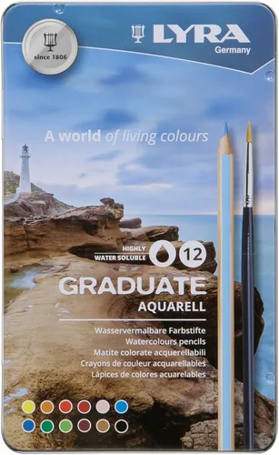 Miniatura 3 de Lyra Graduate Aquarell - Lápices de acuarela, 24 colores surtidos con pincel, lata de metal