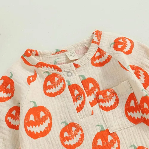 Miniatura 3 de GOOCHEER Mameluco de manga larga para bebé, niño, niña, Halloween, traje de calabaza