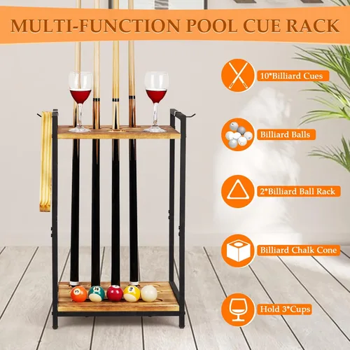 Miniatura 2 de Soporte para palos de billar – Soporte de piso independiente para taco de billar, soporte de madera para palos de billar de 10 agujeros para sala