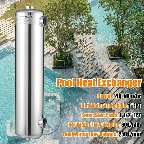 Miniatura 6 de Intercambiador de calor de piscina en línea, calentador de piscina de acero inoxidable, carcasa y tubo, intercambiador de calor para piscinas, spas