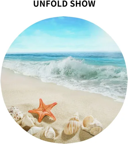 Miniatura 3 de Sweetshow Mantel redondo de playa de verano de 60 pulgadas, impermeable, de poliéster, lavable, diseño circular de arena con estrellas de mar y olas