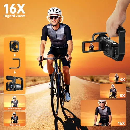 Miniatura 6 de Videocámara 4K60FPS 48MP Vlogging Cámara para YouTube 3.0" Pantalla táctil 16X Zoom Digital WiFi IR Visión Nocturna con 2 Baterías Micrófono Estéreo