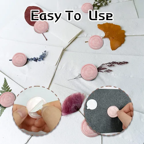 Miniatura 3 de 50 piezas de pegatinas adhesivas de sello de cera rosa en letra E, hechas a mano, no necesita sello de cera, desgarrar y usar pegatinas de cera