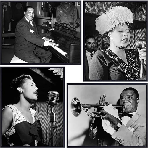 Conjunto de Fotos Vintage de Músicos Afroamericanos - Billie Holiday, Ella Fitzgerald, Duke Ellington, Satchmo, Louis Armstrong - Arte de Pared de