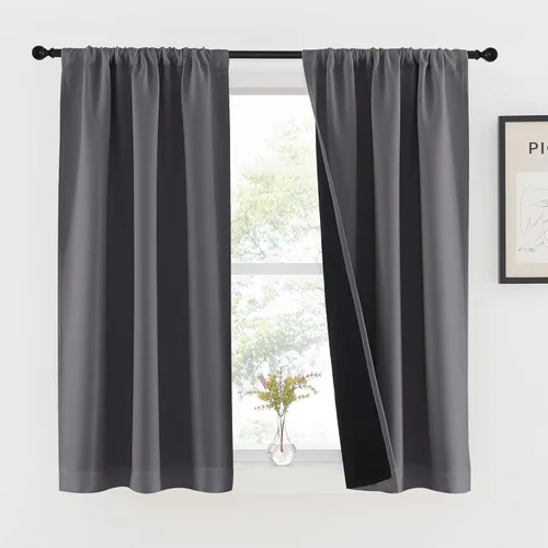 Miniatura 20 de NICETOWN Cortinas blancas 100% opacas, 2 capas gruesas completamente opacas con bolsillo para barra, cortinas aislantes térmicas para Blanco puro